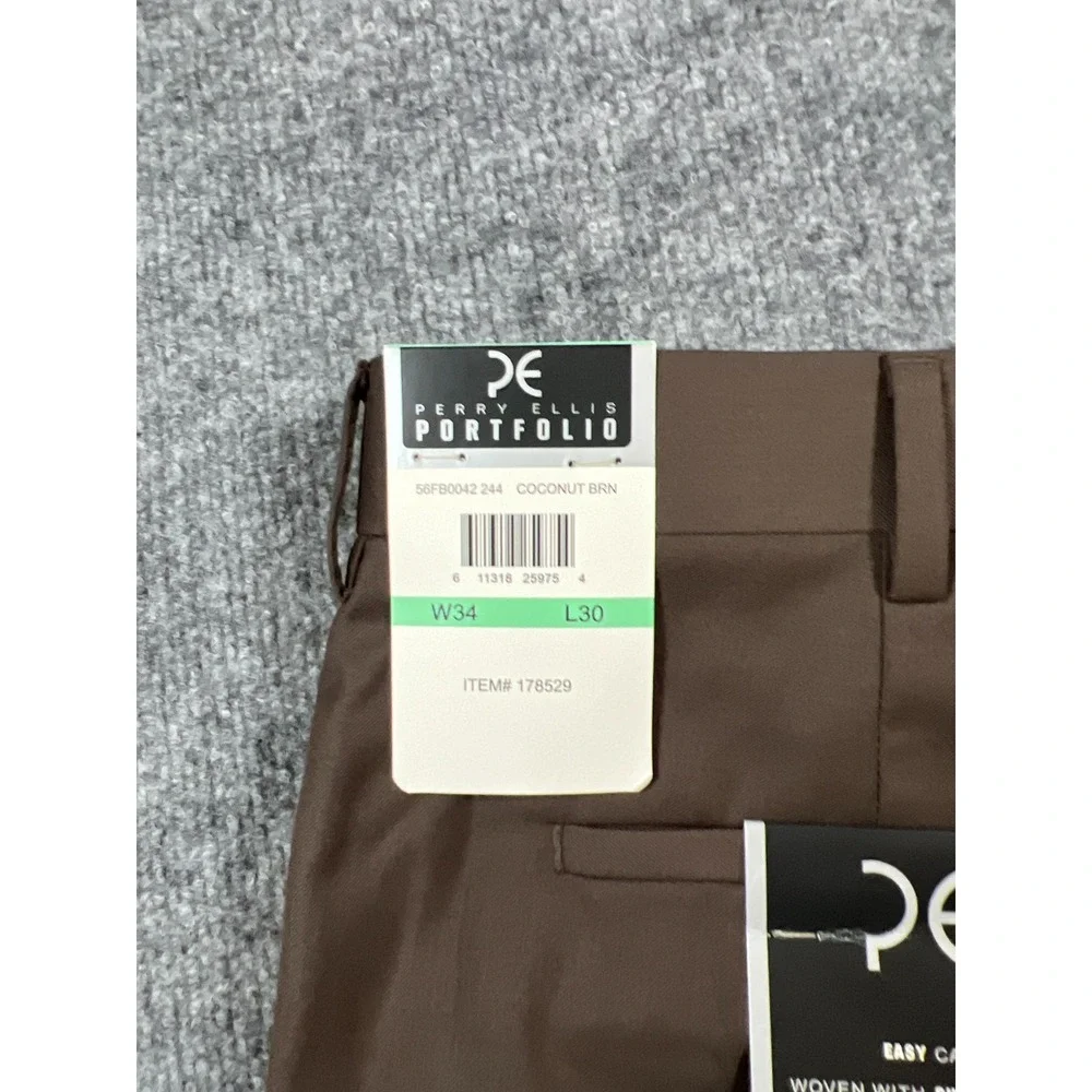 Perry Ellis Portfolio Dress Pants Men 34x30 Beige Non Iron Mid Rise Straight Leg